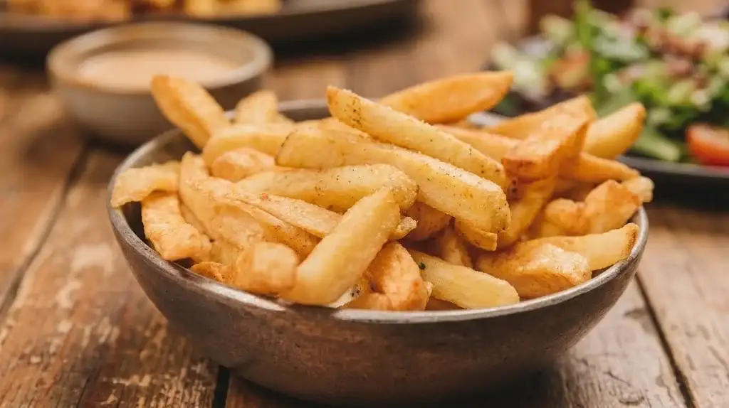El resultado es una papa frita dorada, uniforme y con contraste de texturas, ideal para acompañamientos o consumo directo.