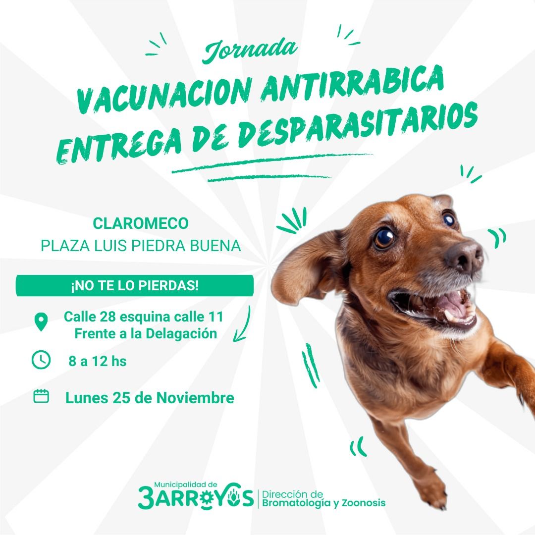 Vacunación antirrábica y de desparasitación en Claromecó