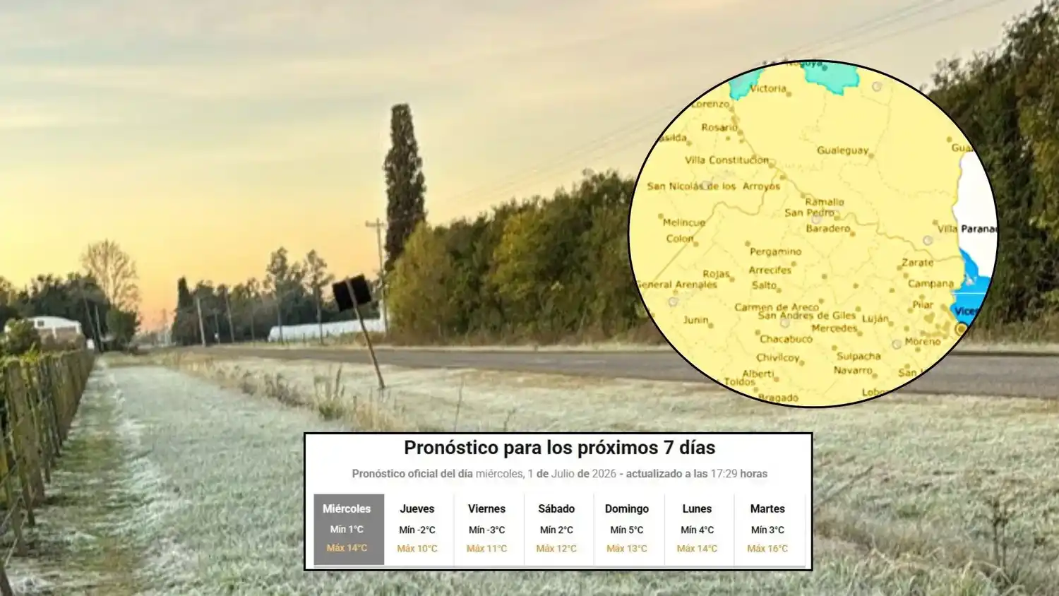 El Servicio Meteorológico Nacional emitió una alerta amarilla por temperaturas extremas por frío. Se pre3vén mínima de -3 ºC.