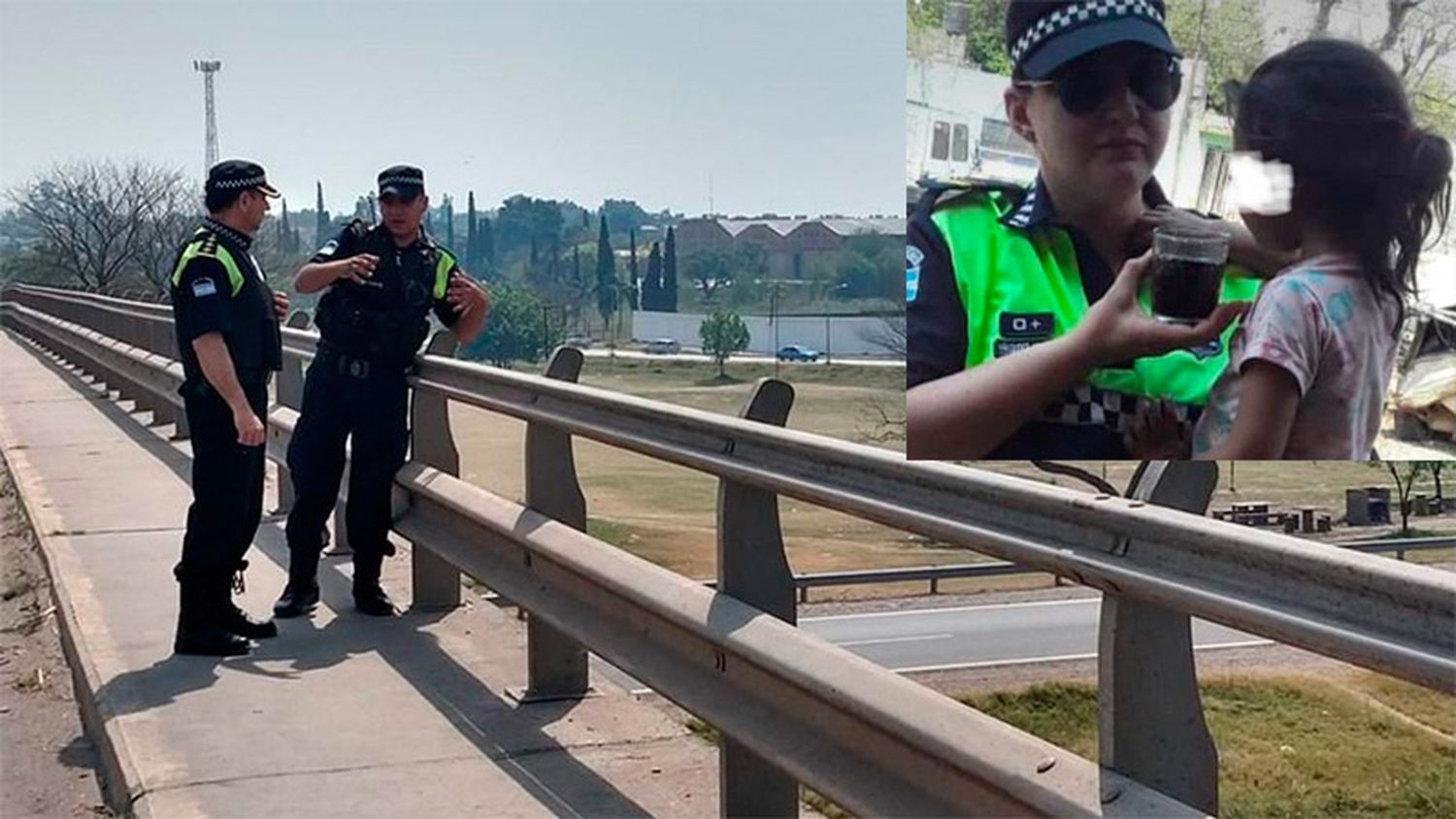 Mujer quiso arrojar a su hija desde un puente y dos policías lo impidieron