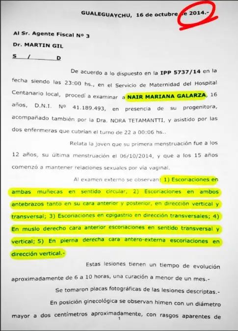 La única página de la causa por el supuesto secuestro de Nahir que su defensa repartió en los medios: en ningún momento hablan sobre abuso sexual.