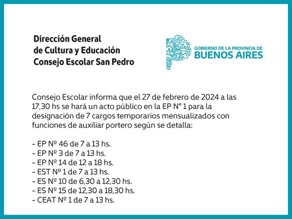 [Publicación Oficial] Consejo Escolar San Pedro: Delegación de cargos temporarios