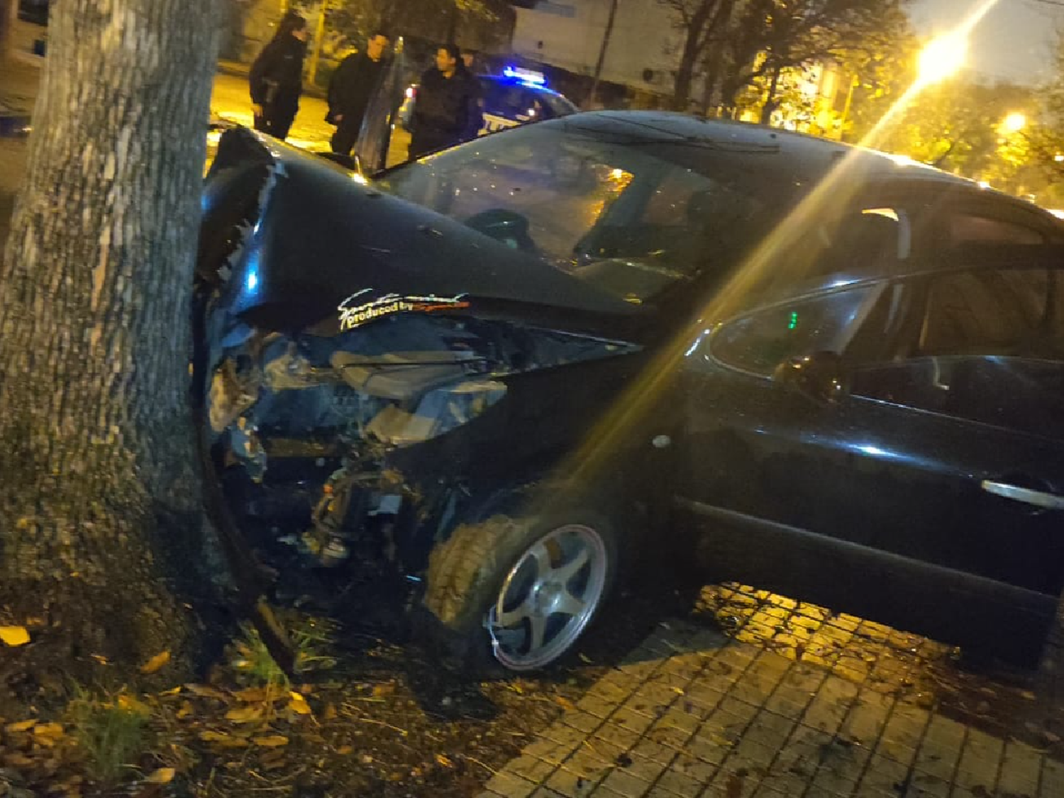 Un automóvil chocó contra un árbol