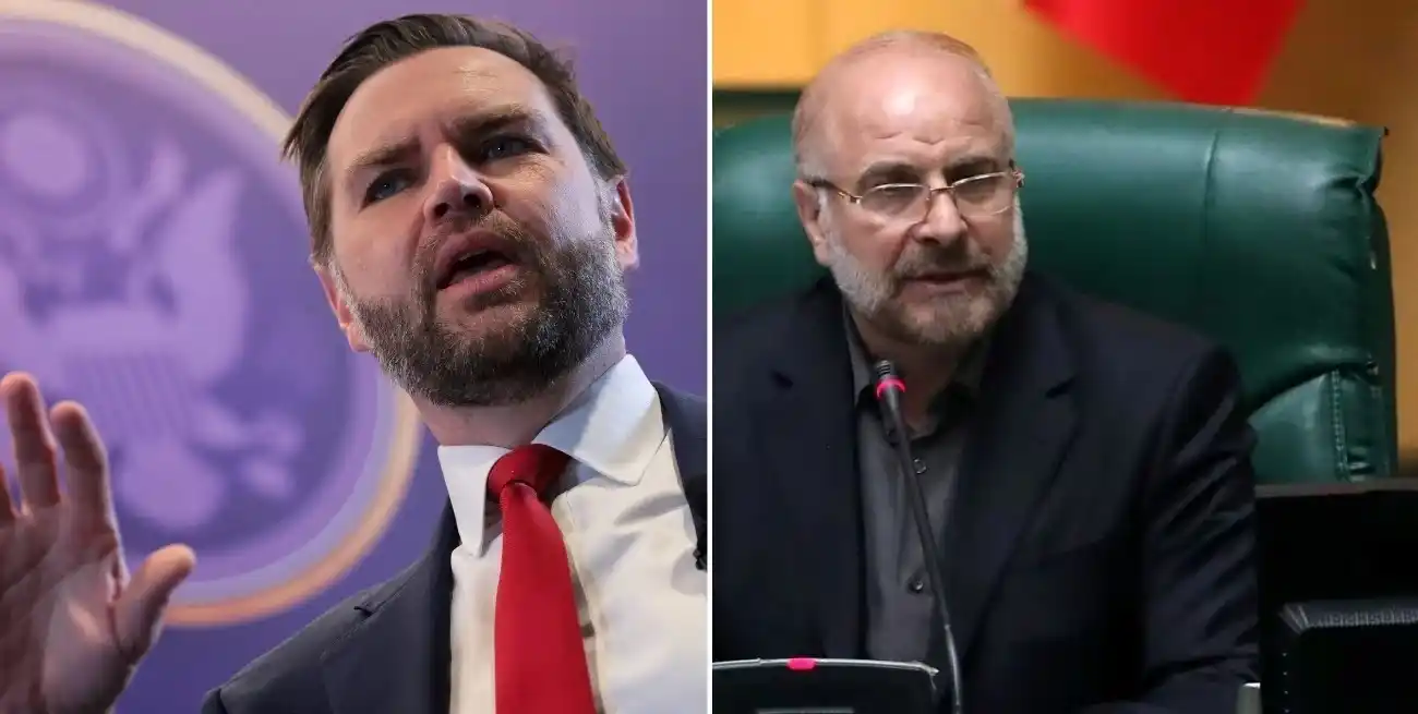 JD Vance, vicepresidente de Estados Unidos, y Mohammad Bagher Ghalibaf, presidente del Parlamento de Irán, ambos este sábado en Pakistán. Crédito: Reuters
