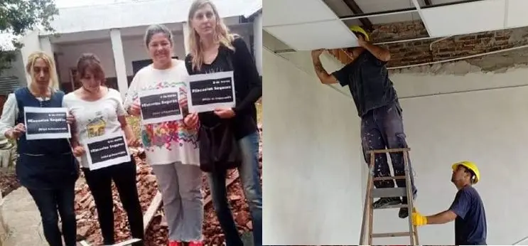 Papelón del FUDB: Ésta es la escuela en obra en cuyos escombros docentes reclamaron por "seguridad edilicia"