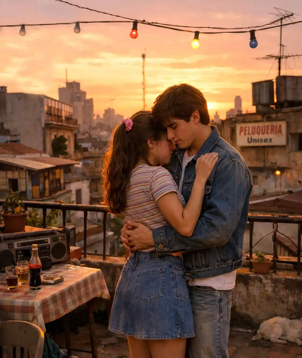 Un lento en la terraza, al caer la tarde: cuando el amor adolescente no necesitaba filtros ni explicaciones.