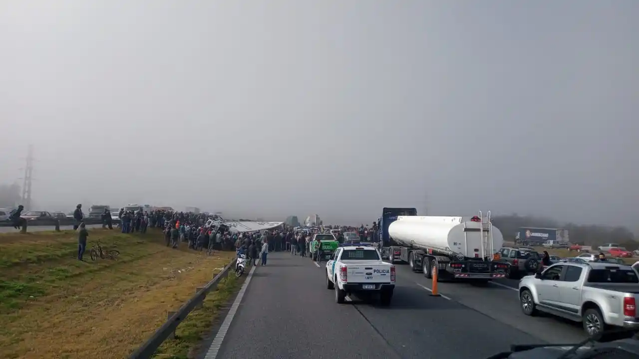"Nunca vi algo así": Volcó un camión en Ruta 9 y una multitud se acercó al lugar para robar su mercadería