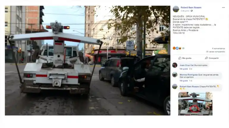 Escrache en Facebook: la grúa municipal circula sin patente