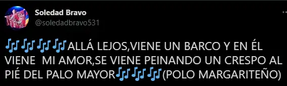 Otro de los trinos que marcaron la reaparición de Soledad Bravo. Foto: Twitter