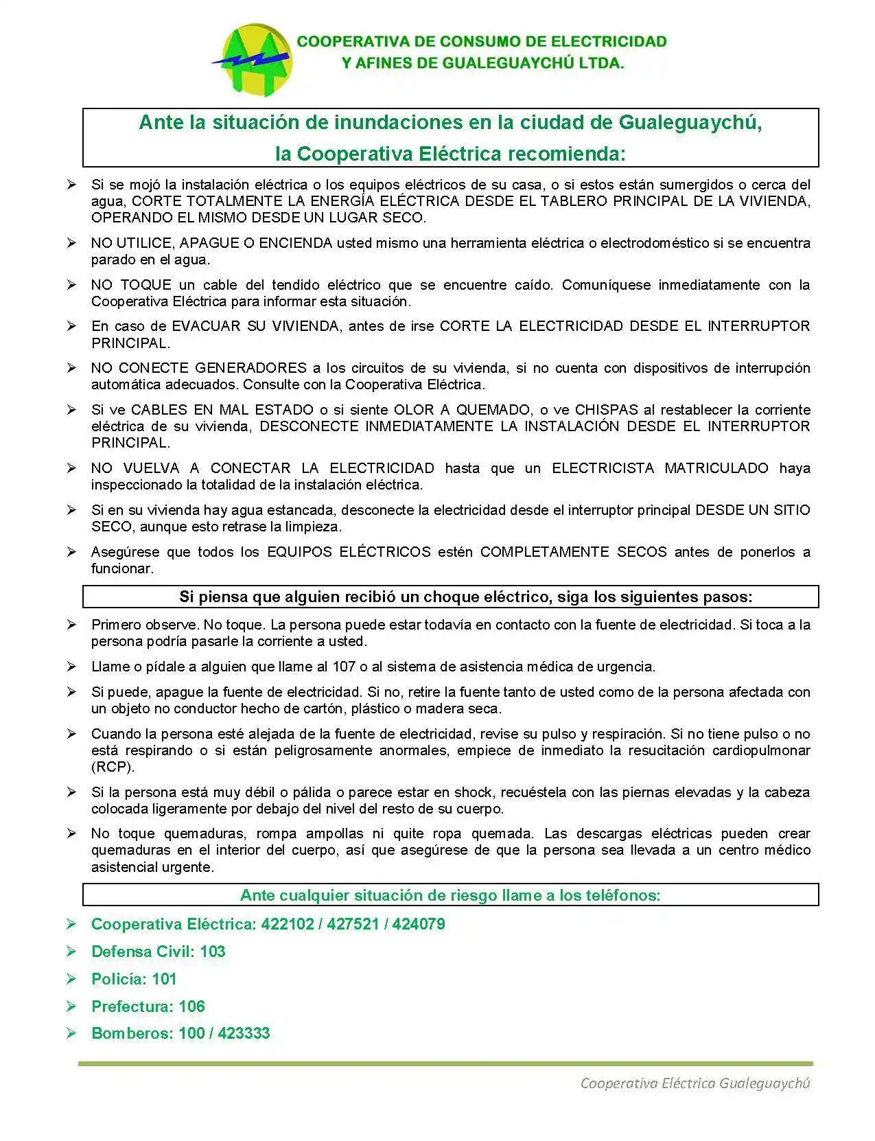 Ante la crecida del río, recomendaciones de la Cooperativa Eléctrica 