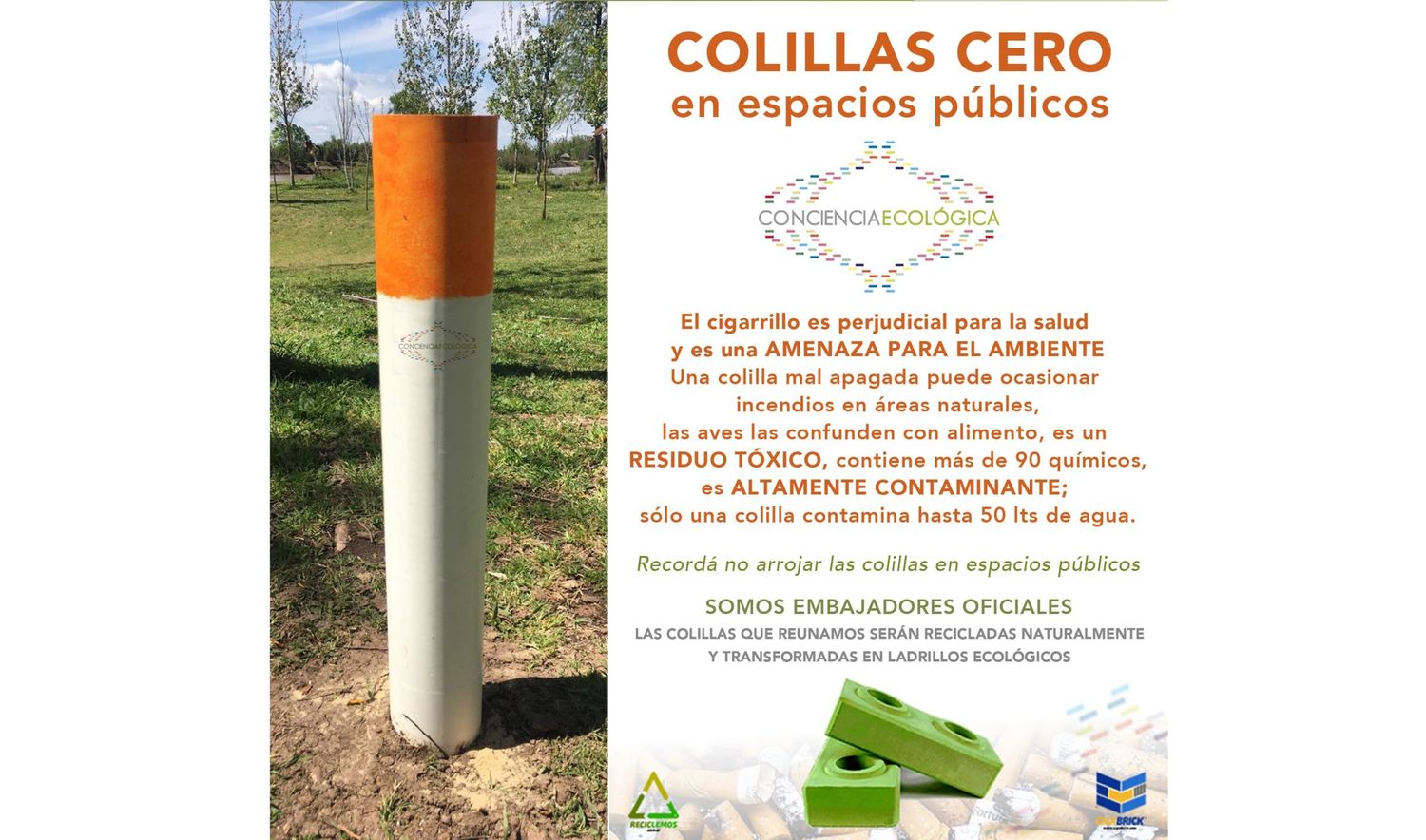 Conciencia Ecológica lanzó una campaña para reciclar colillas de cigarrillos