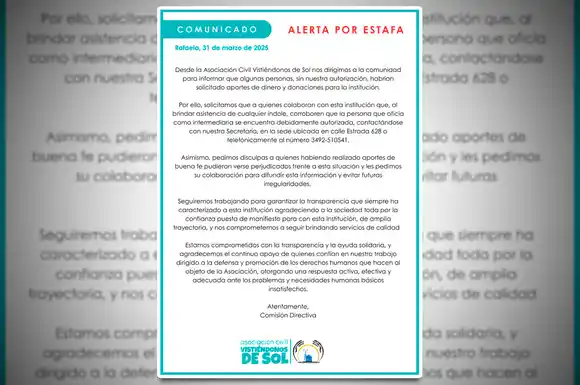 Alerta por estafa: se hacen pasar por la asociación “Vistiéndonos de Sol” para pedir dinero y donaciones