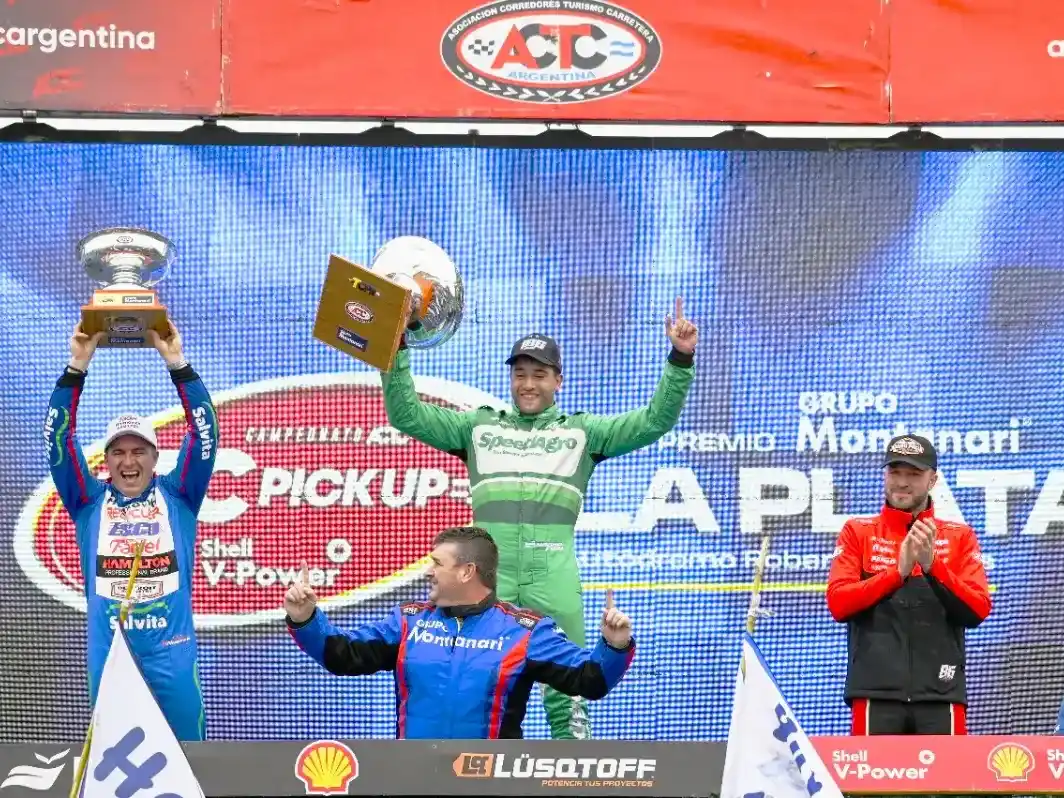 Podio de la 5ª fecha de TC Pick Up: 1° Faín; 2° Werner; 3° Canapino.Foto: ACTC