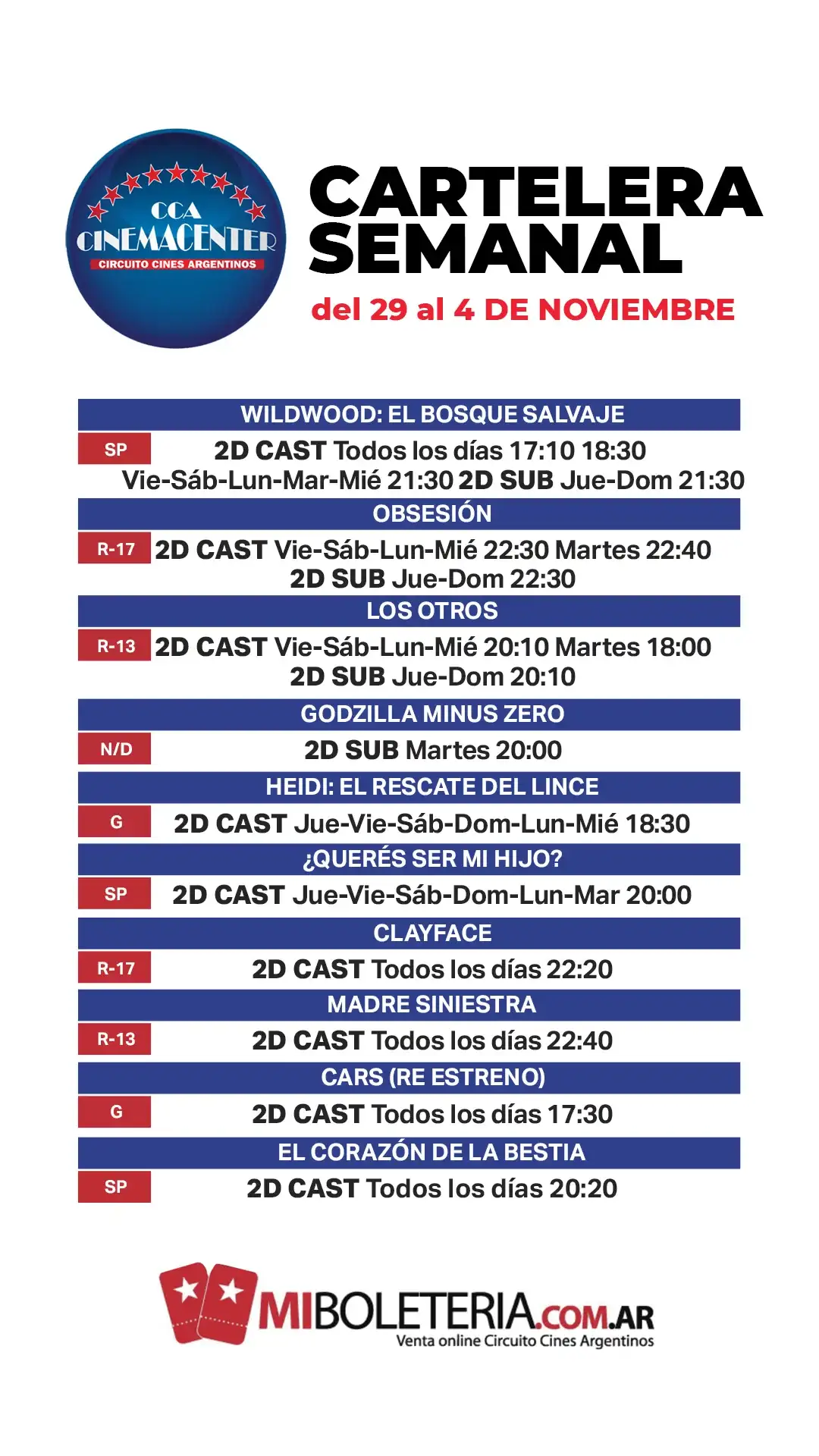 cartelera Cinemacenter 30-10