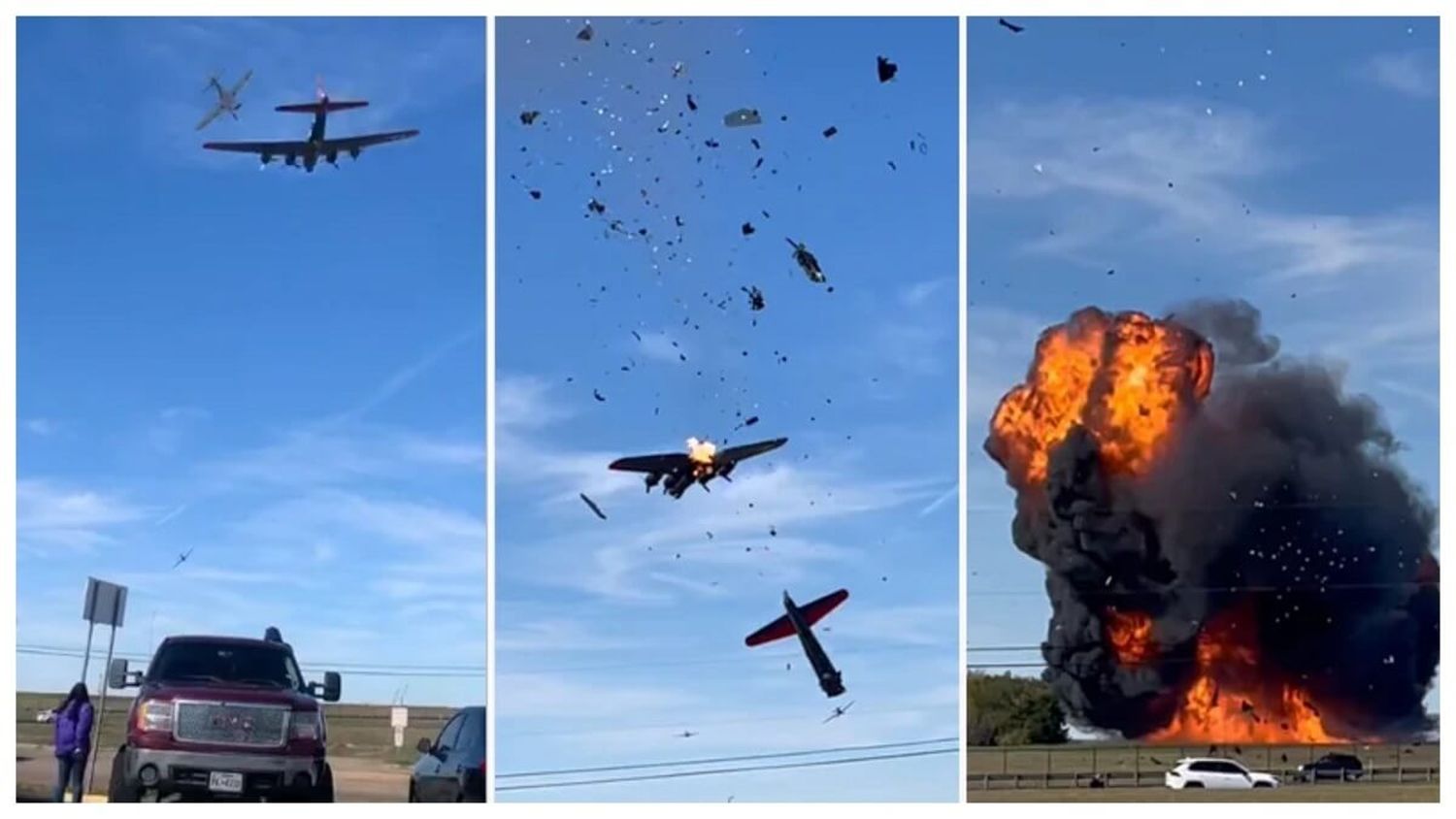 ¡IMPRESIONANTE! Chocan 2 aviones de la II Guerra Mundial durante exhibición en Texas (+Video)