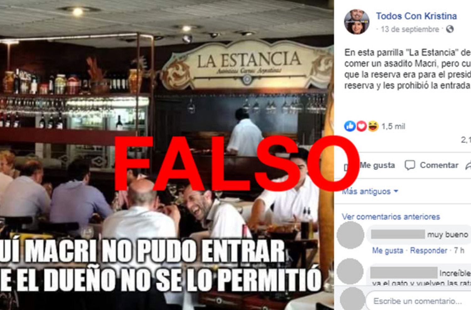 Es falso que un restaurante en Rosario no dejó almorzar a Macri porque no tenía reserva