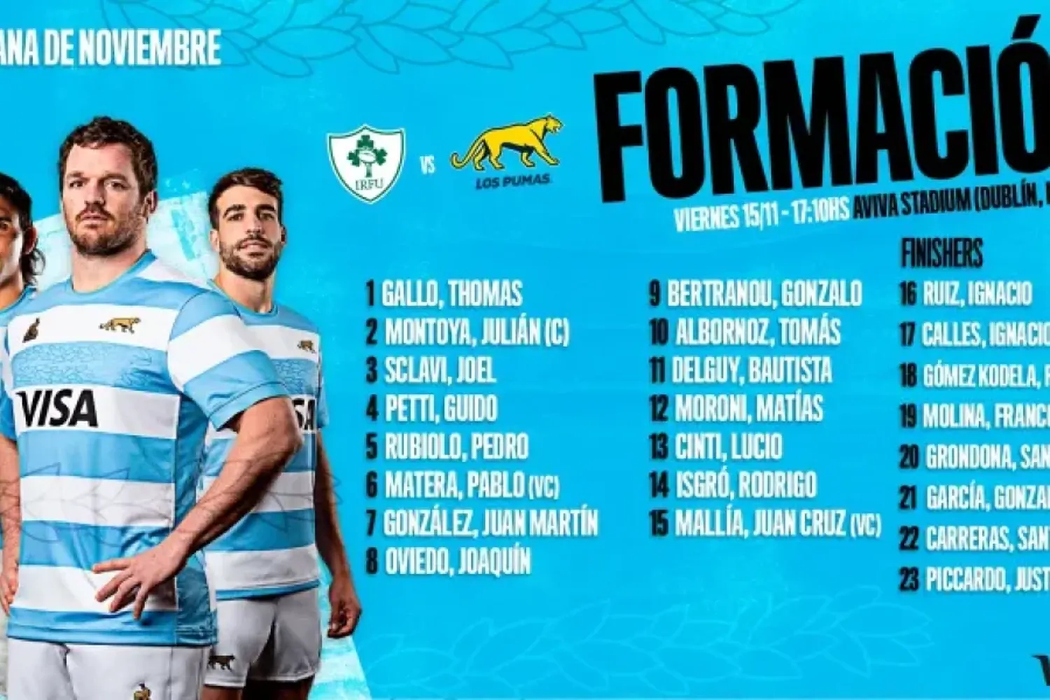 Los Pumas tienen equipo definido para enfrentar a Irlanda