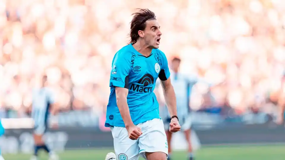 Francisco González Metilli festeja su gol en el clásico de Córdoba. Foto: Agencia NA (@Belgrano)
