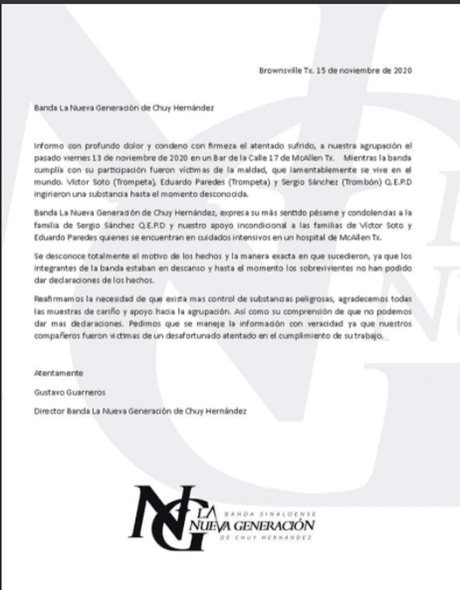 El grupo al que pertenecía el músico méxicano lamentó los hechos. Foto: Facebook
