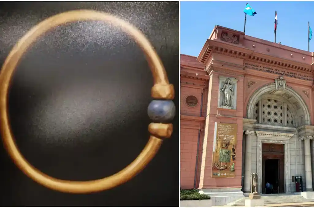 Así era el brazalete de oro y lapislázuli de más de 3.000 años de antigüedad que desapareció del laboratorio de restauración del Museo Egipcio de El Cairo. (Foto: Ministerio de Turismo y Antigüedades de Egipto/AFP).