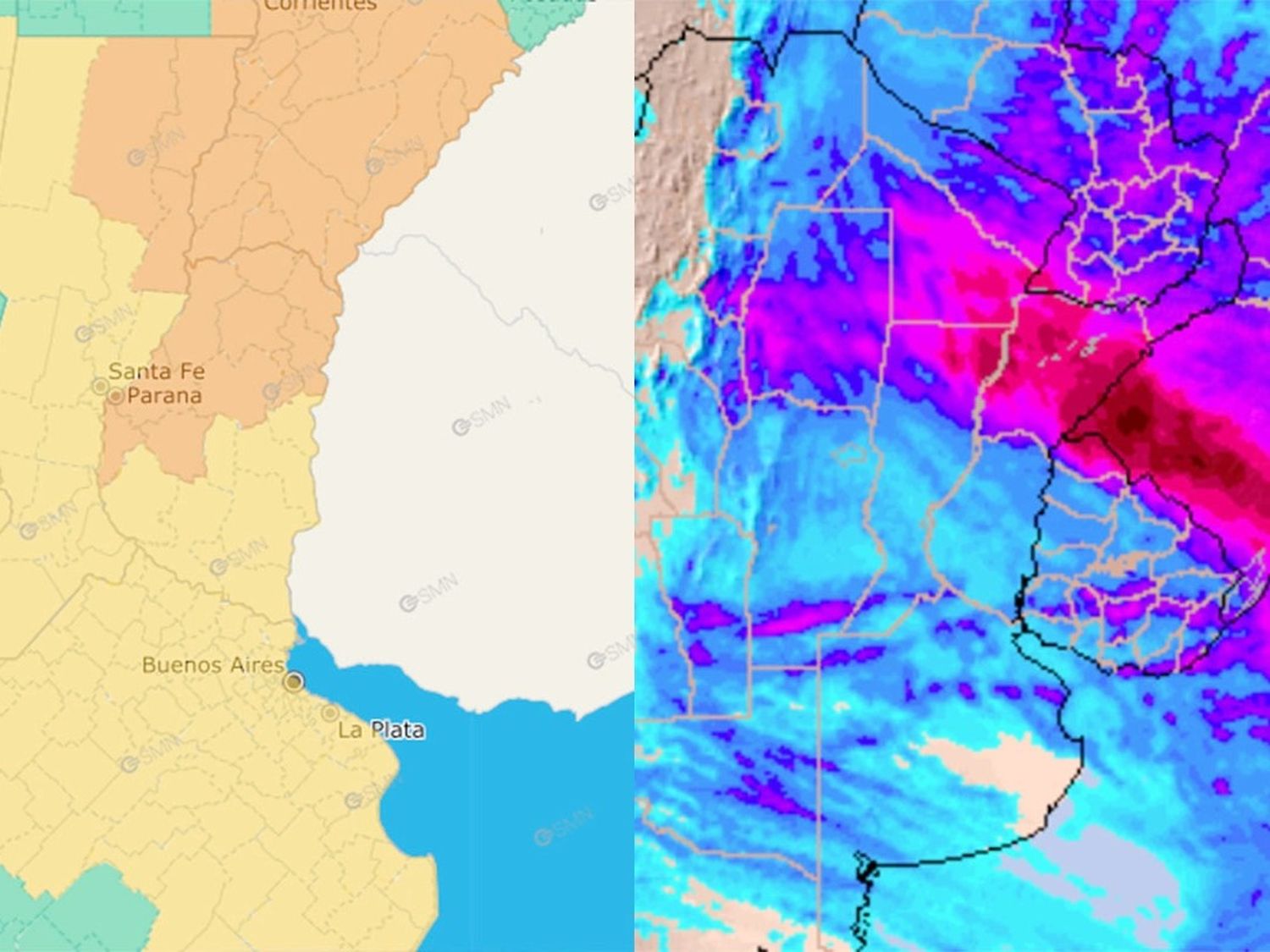 Entre Ríos está bajo alerta amarilla y naranja por tormentas