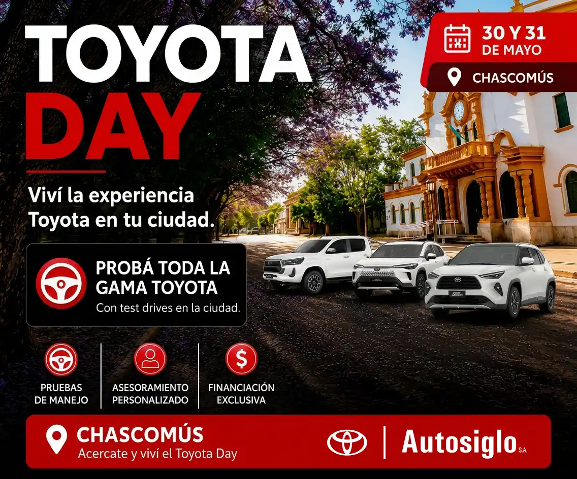 El "Toyota Day" llega a Chascomús de la mano de Autosiglo: test drives, beneficios exclusivos y toda la gama en un solo lugar