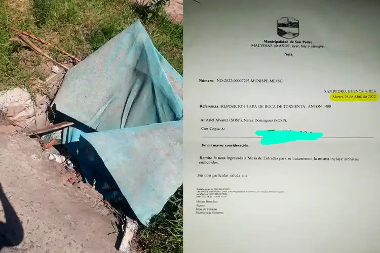 Desagüe de Libertad y Aníbal de Antón: “Sigue sin tapa”