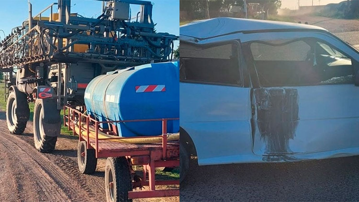 Fuerte choque entre un auto y una maquina agrícola en la Ruta 12