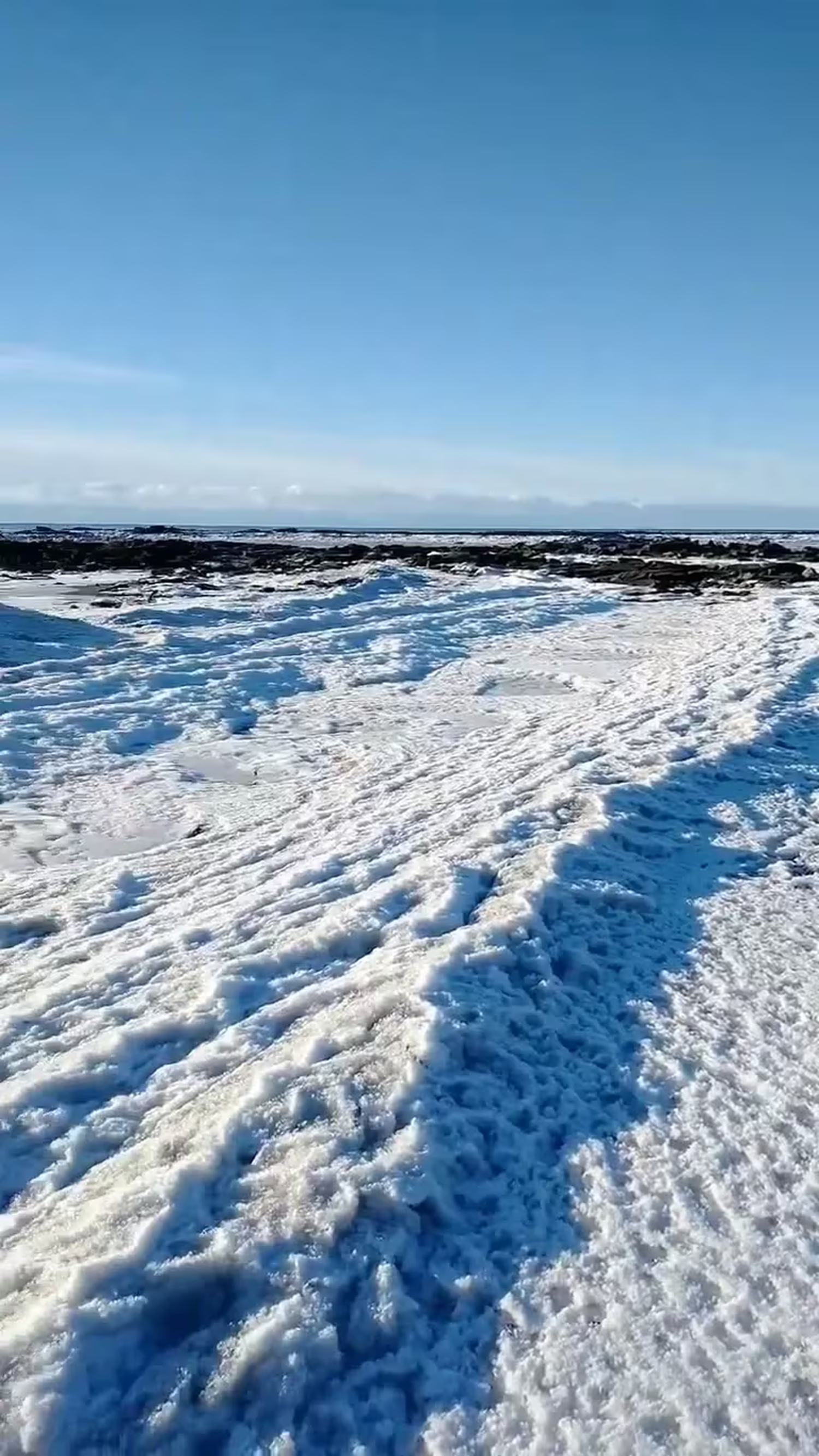 Las temperaturas extremas congelaron las olas del mar en Tierra del Fuego