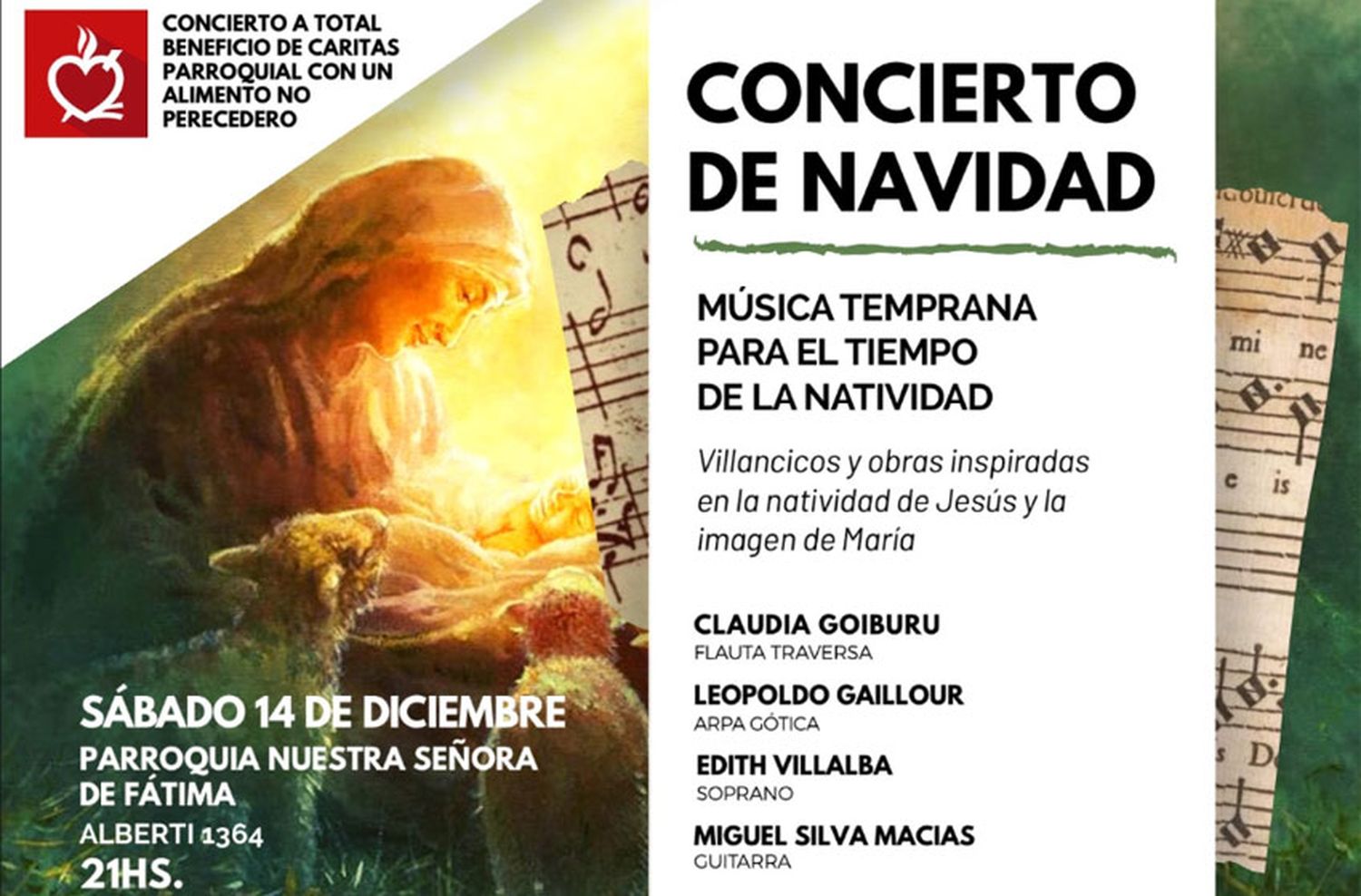 A días de la Navidad, ofrecerán un concierto a beneficio de Cáritas Parroquial