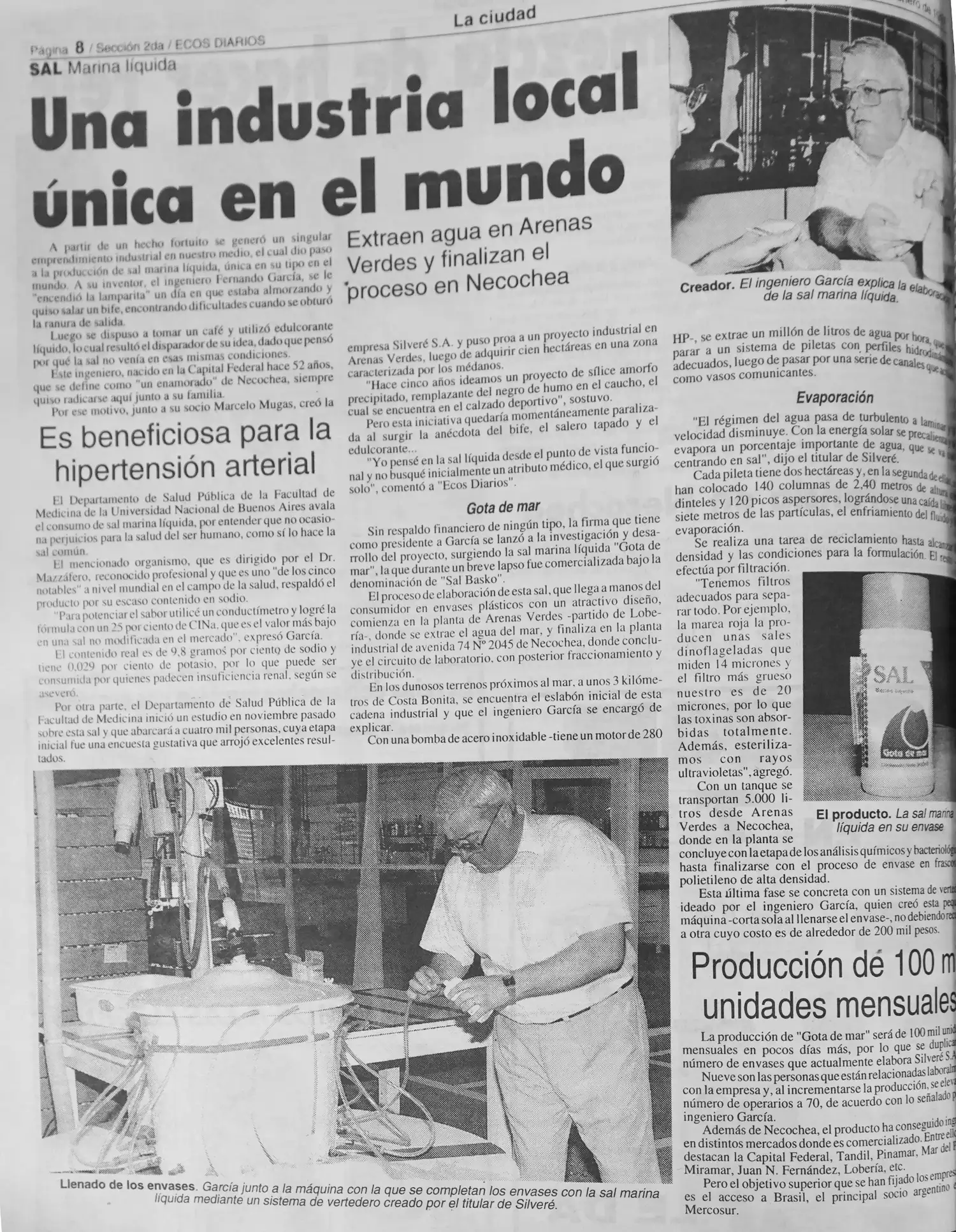Sal marina. Una extensa se publicaba en Ecos Diarios en 1997