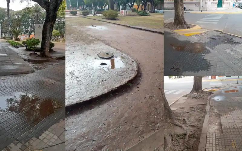 Reclamo por el estado de la Plaza Constitución: “Barro y veredas rotas”