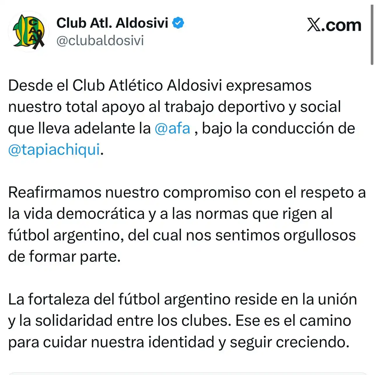 Comunicado de aldosivi