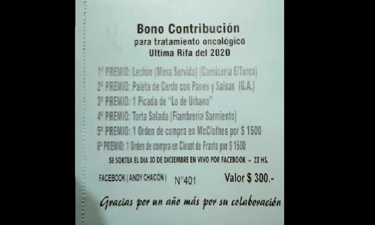 Rifa para colaborar con Andrea