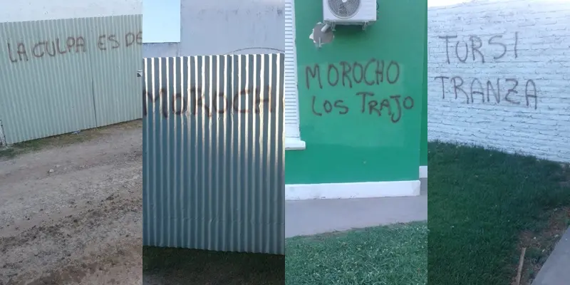 Asesinato en Santa Lucía: La delegación amaneció con pintadas contra Luis Caramún y un policía