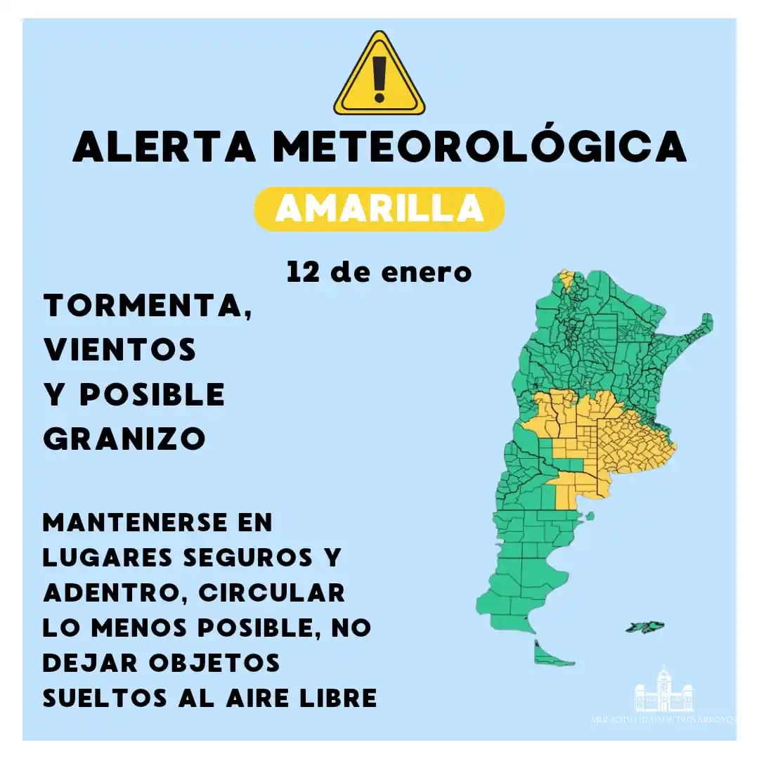 Nuevo alerta amarillo emitido por el Servicio Meteorológico Nacional