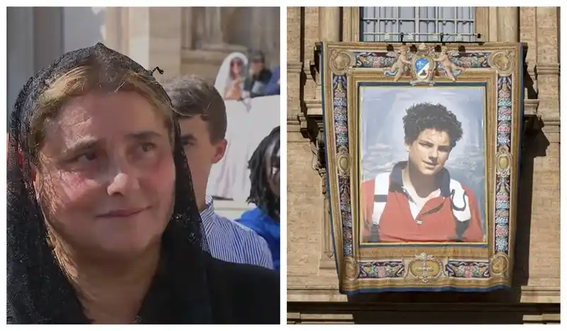 El momento conmovedor en que la madre de Carlo Acutis presencia la canonización. Cortesía