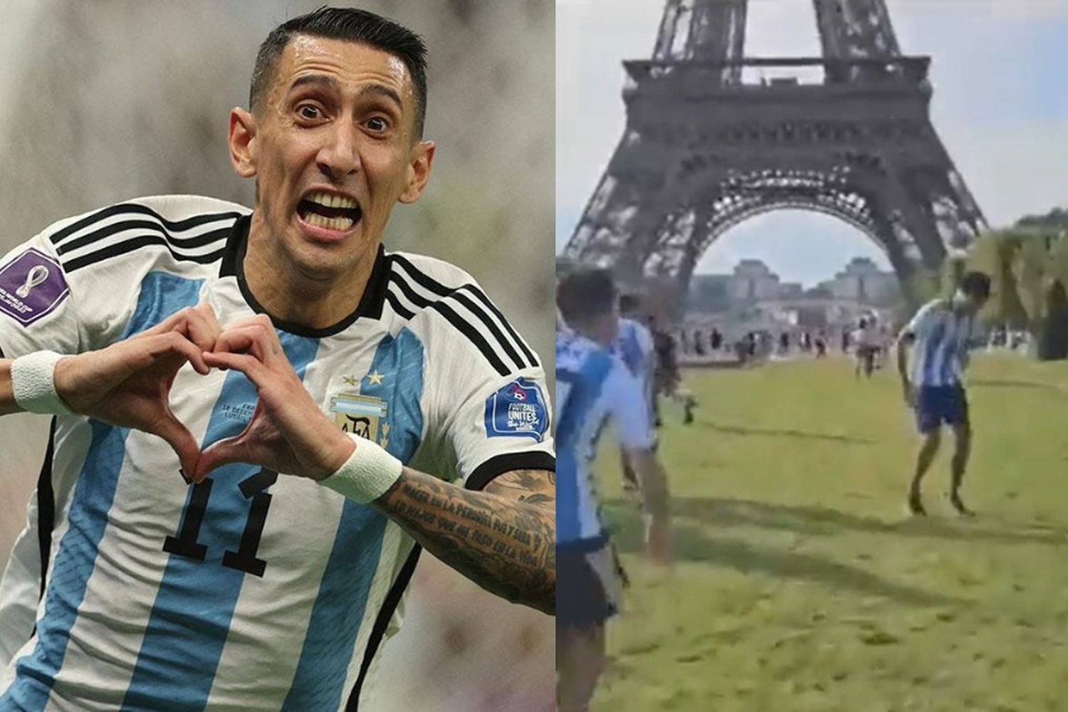 Video: recrearon el gol de Di María a Francia en la Torre Eiffel y se volvieron virales