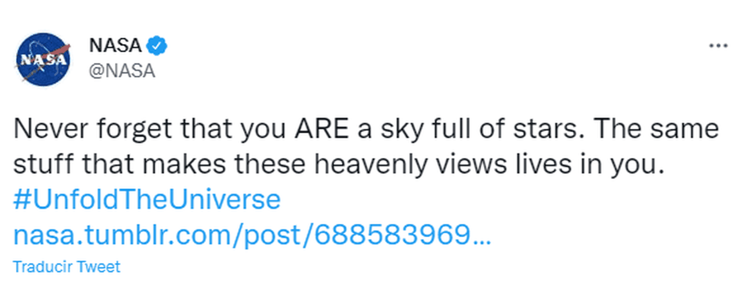 La cuenta de la NASA respondió el gesto de Coldplay. Foto Twitter