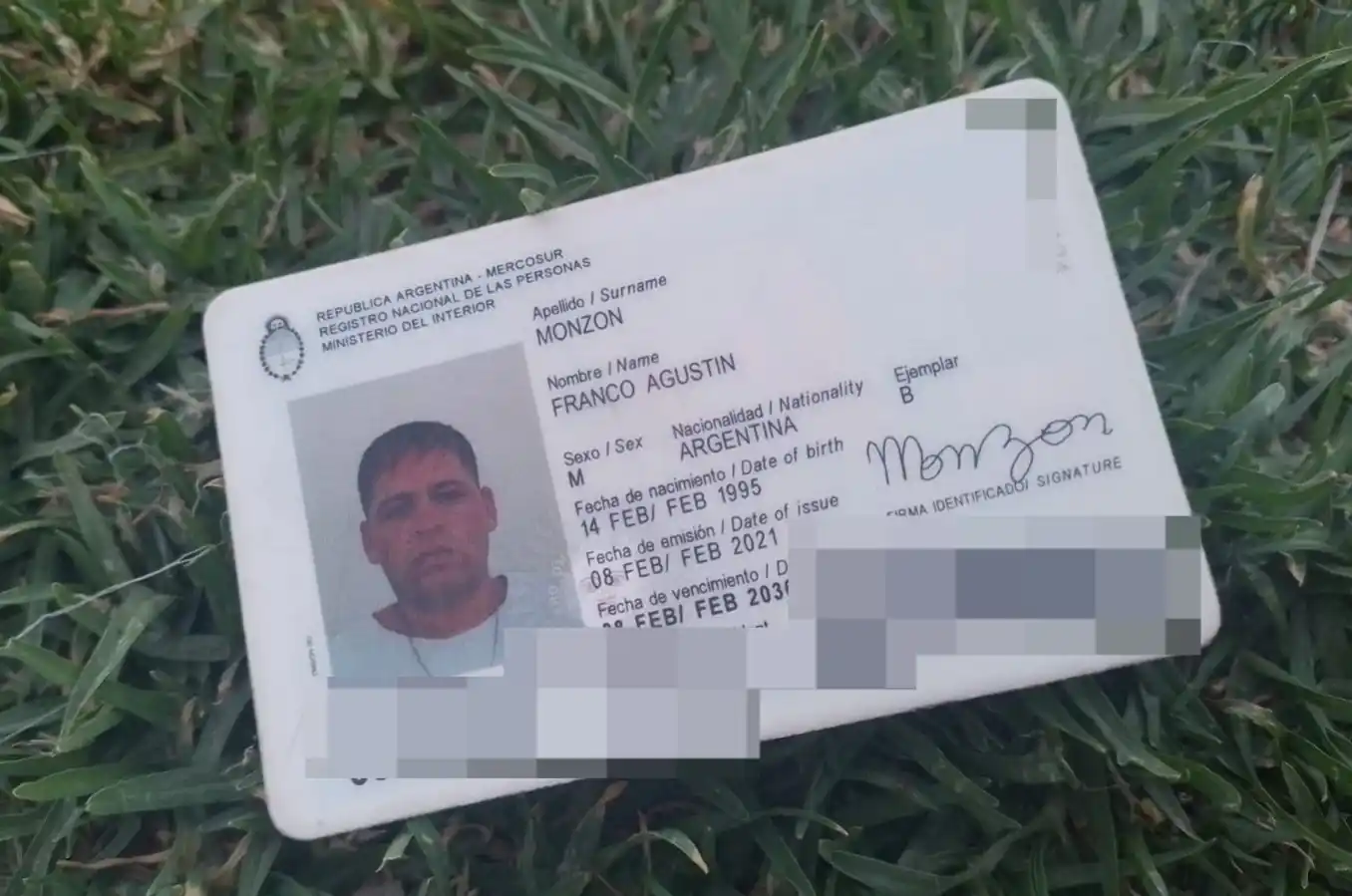 Encontraron DNI de Franco Agustín Monzón