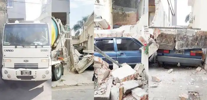 Cayó la pared de un edificio en construcción sobre un auto