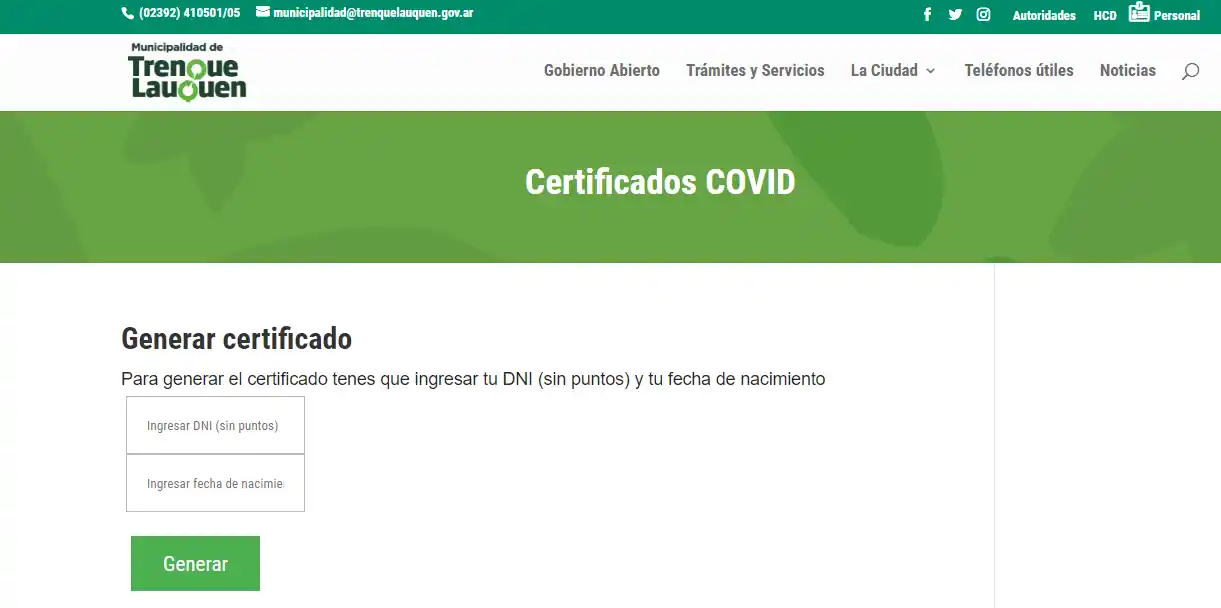 Certificados de alta Covid y de aislamiento en Trenque Lauquen: Se tramitan desde la web del municipio