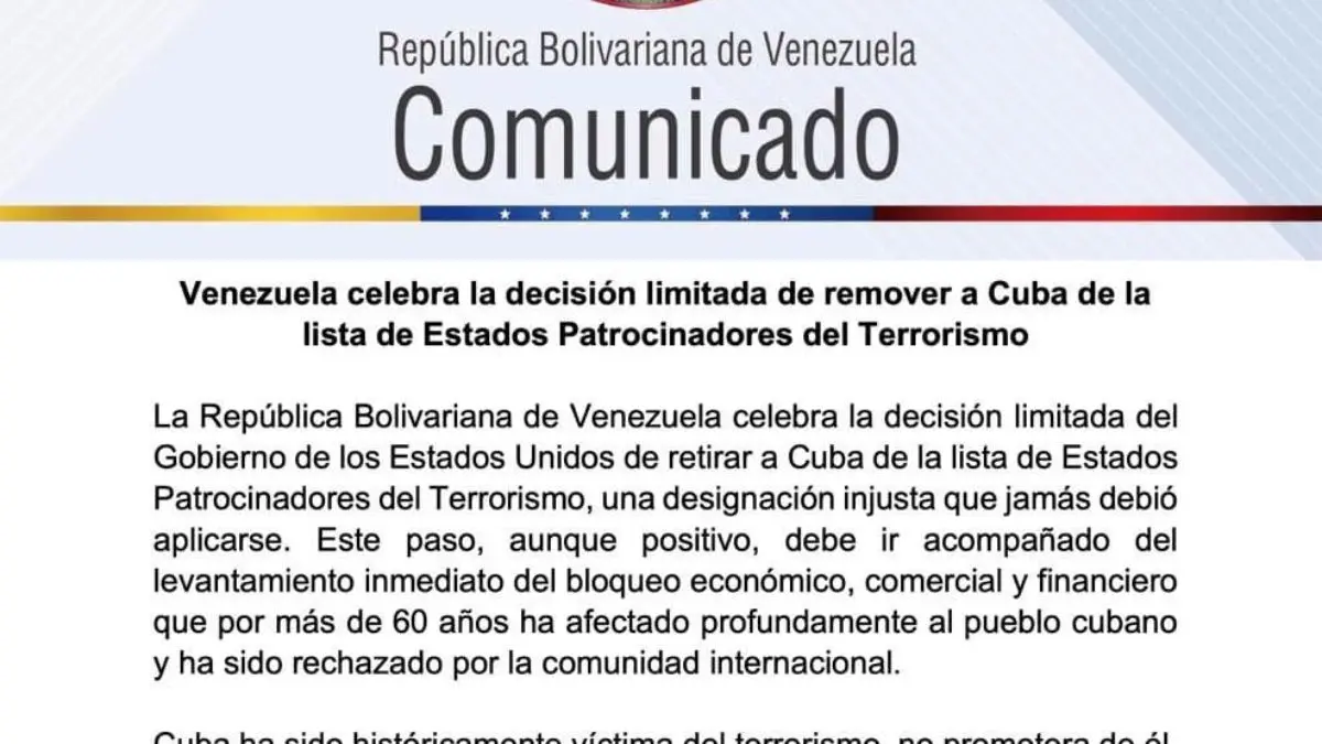 Venezuela aplaude que EE.UU. sacó a Cuba de la LISTA NEGRA (+Comunicado)