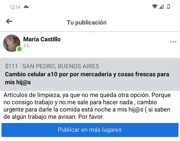 Cambia su celular por mercadería para sus hijos
