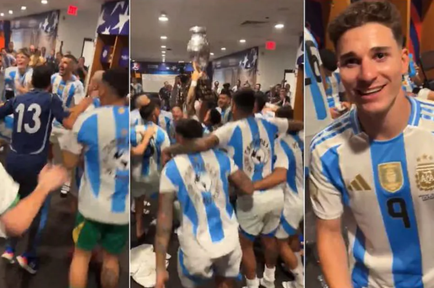 El vestuario de la selección, una fiesta. (Collage).