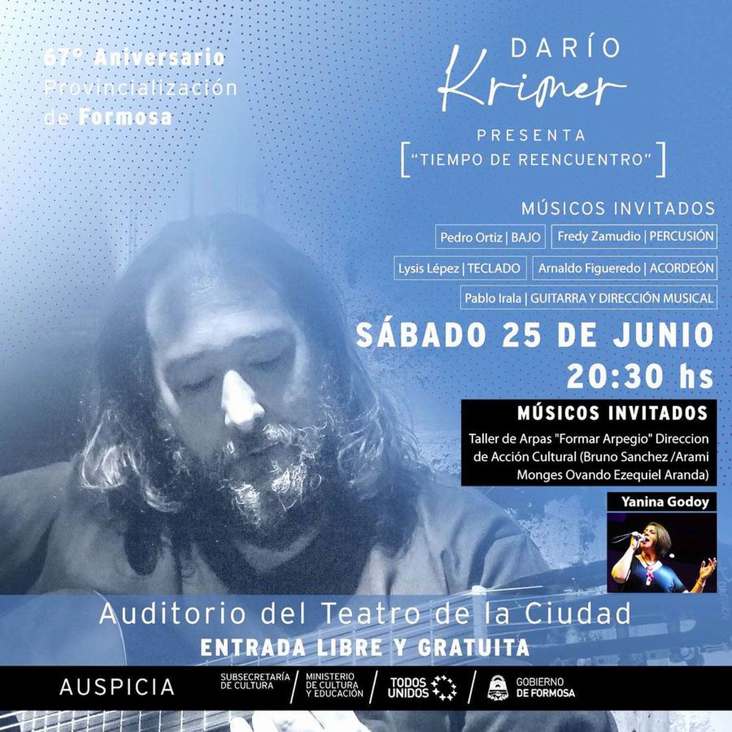 Dario Krimer brindará un concierto
por los 67 años de la provincialización