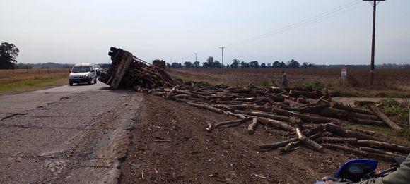 Volcó un camión cargado de palos en la ruta 191