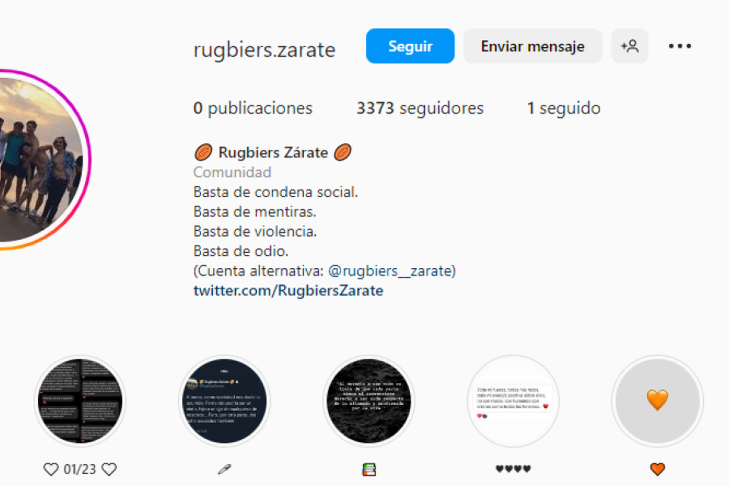 @rugbiers.zarate, el instagram de los defensores de los rugbiers