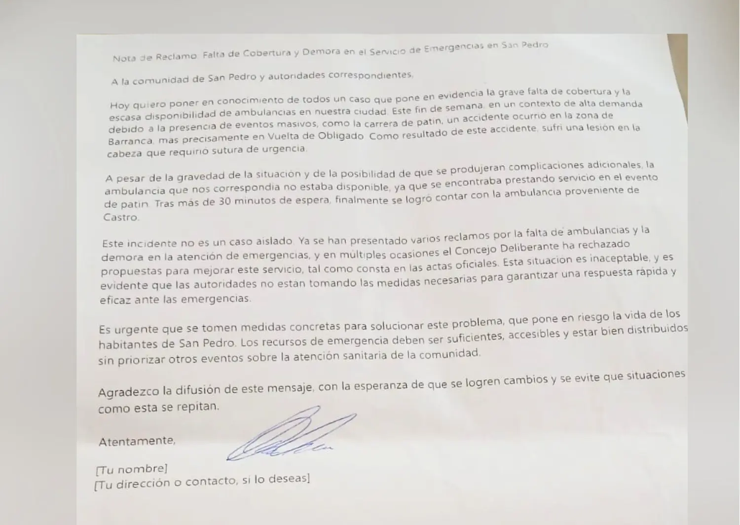 Vuelta de Obligado: el reclamo de Juan Gabriel por demoras con la ambulancia