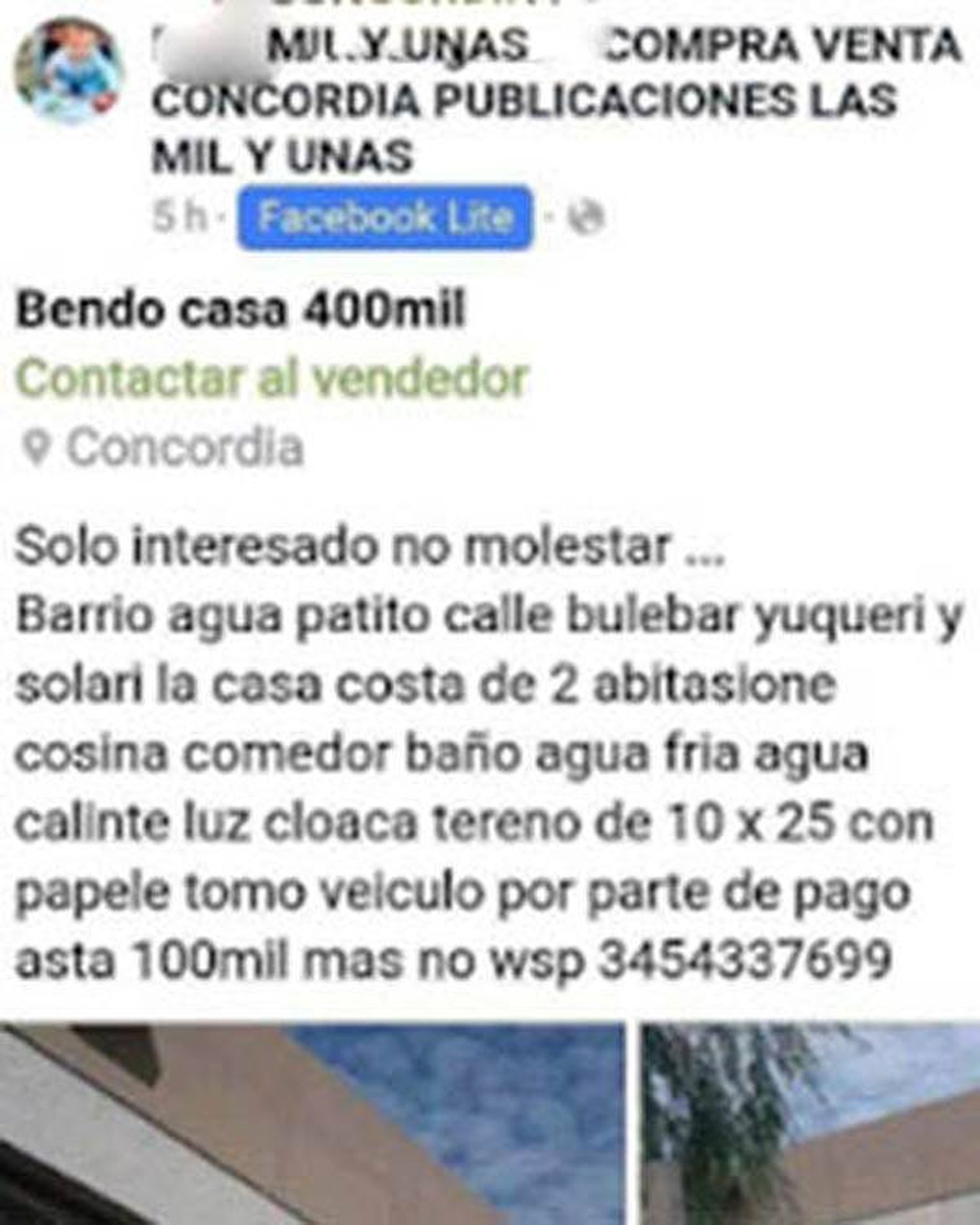 Pretenden vender una casa de Agua Patito 